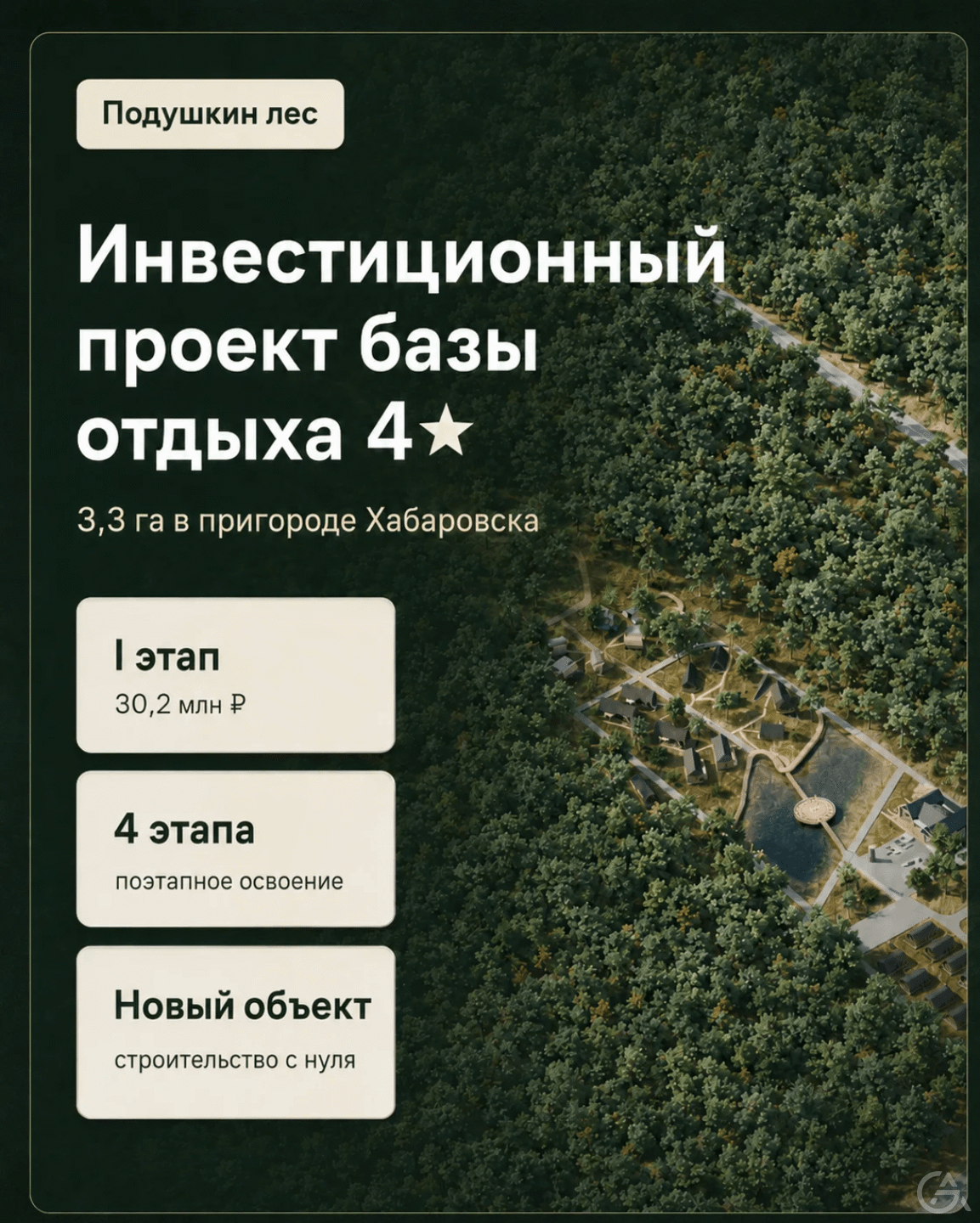 Инвестиционный проект базы отдыха 4★ «Подушкин лес» в Хабаровске - GrandActive